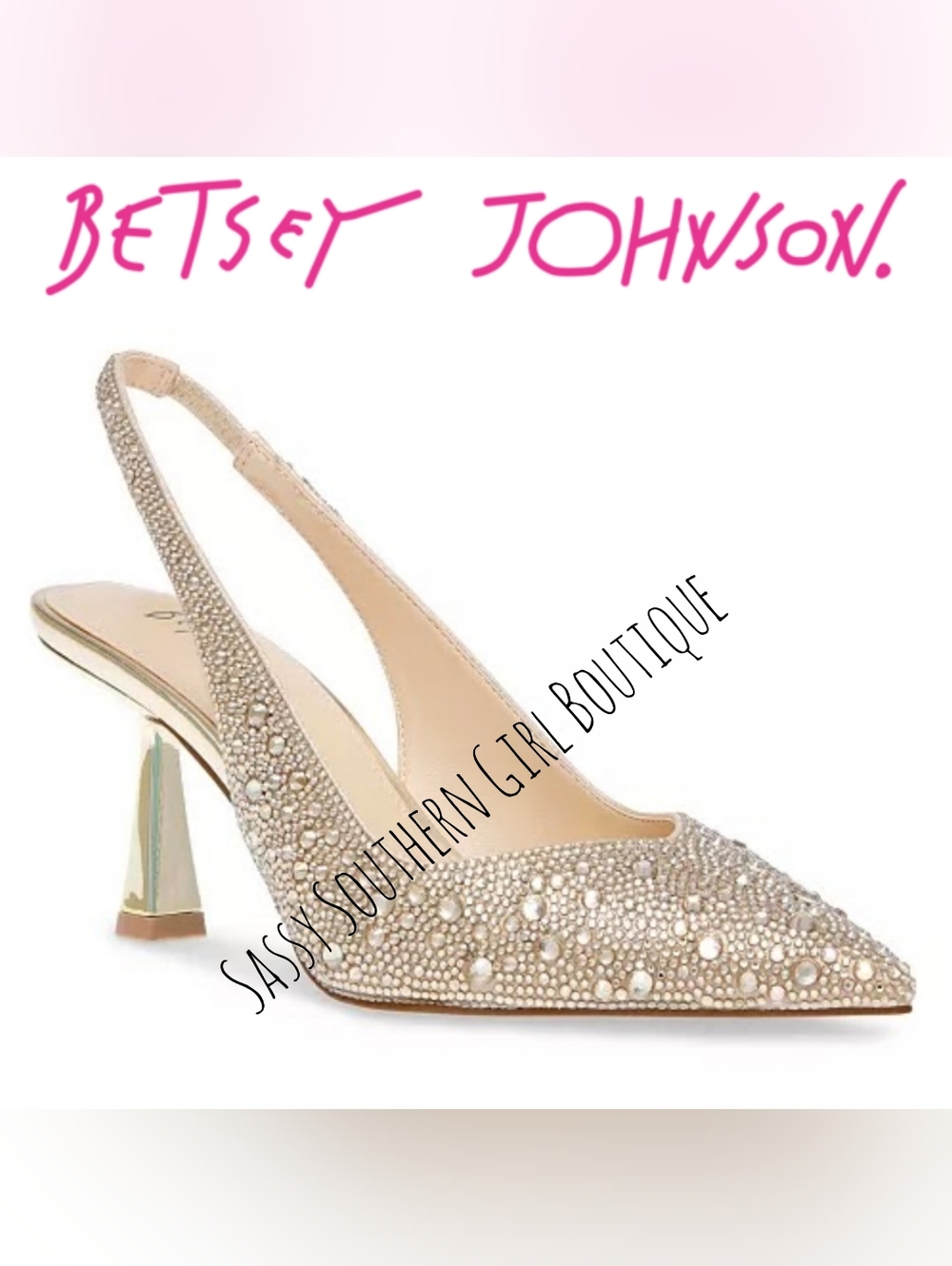 🆕⭐Betsey Johnson Women's Champagne Crystal Slingback Pump